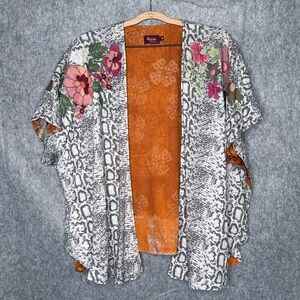 Avani Del Amour Snakeskin Print Floral Embroidered Cardigan- Sz M‎